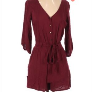 GB Burgundy belted button-down romper